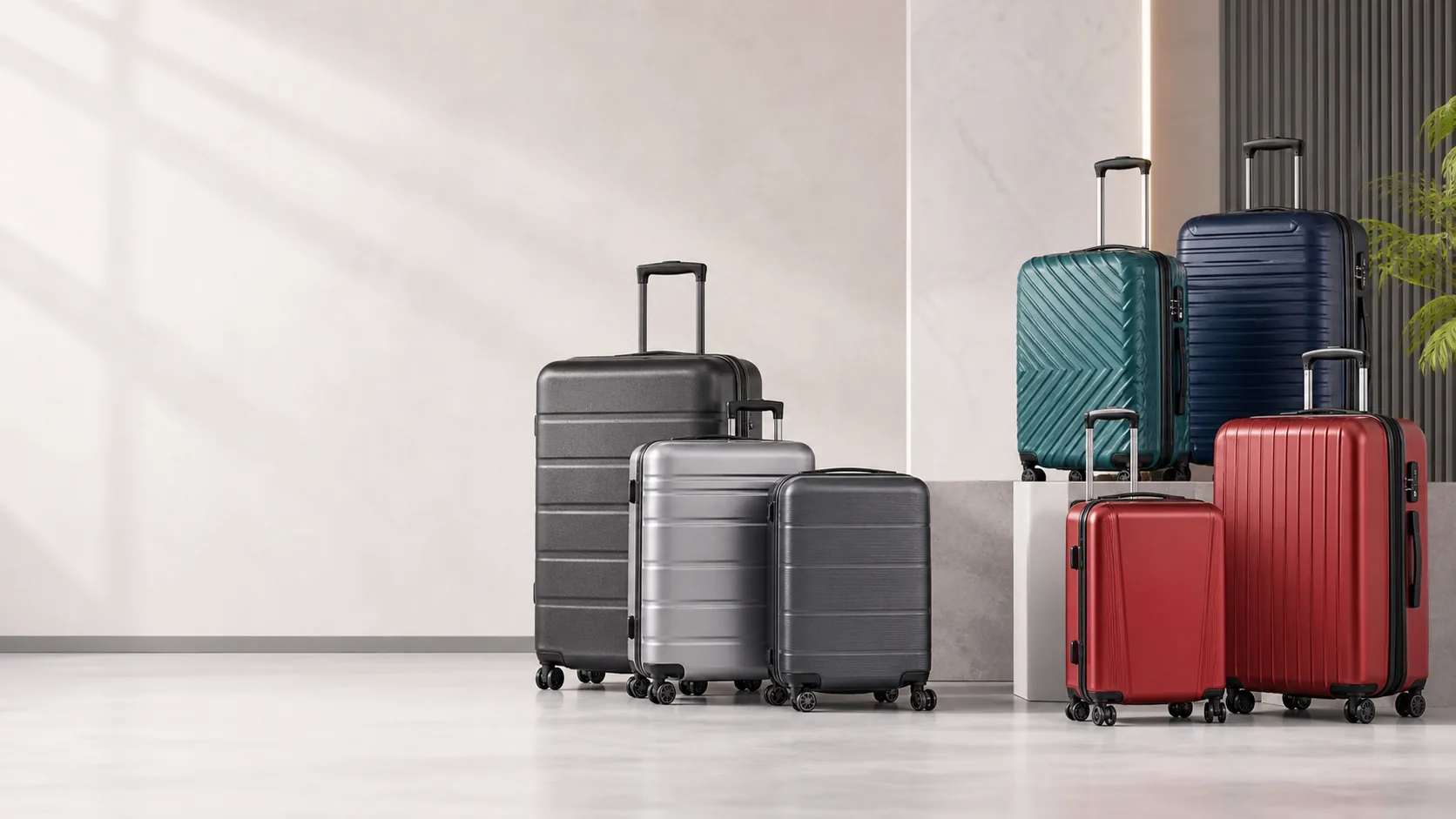 Две группы чемоданов для сравнения Samsonite и American Tourister